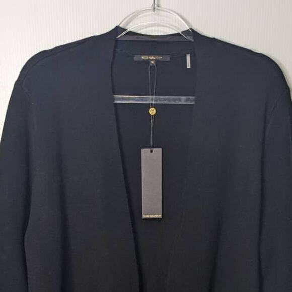 Kobi Halperin Irene Black Long Line Sweater with Ostrich Feather Trim XL New - Picture 5 of 14